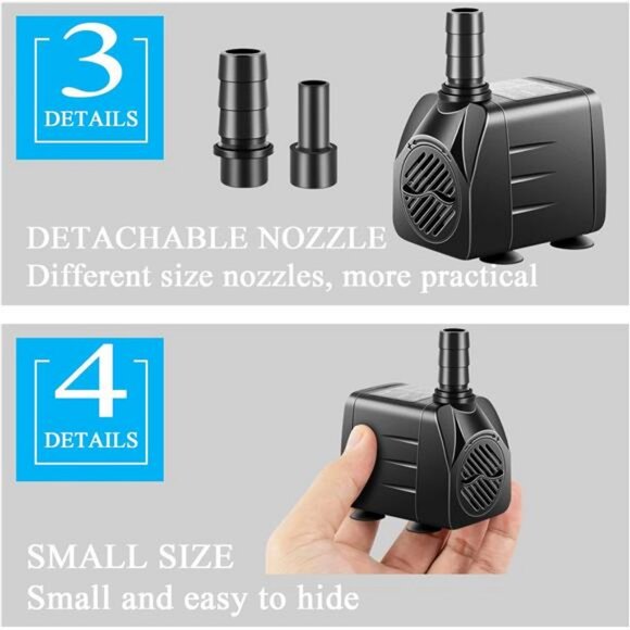 Submersible Pump, Small Fountain Pump with Tubing, Submersible Water Pump - Picture 5 of 8